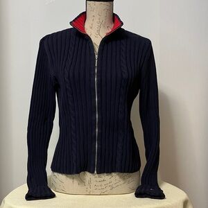 💐 Tommy Hilfiger Zipper Cotton Cardigan Sz M Navy Blue